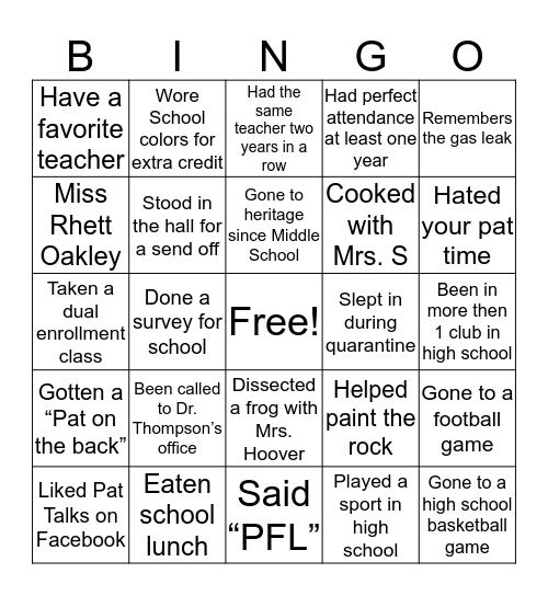 WHHHS Patriots! Bingo Card