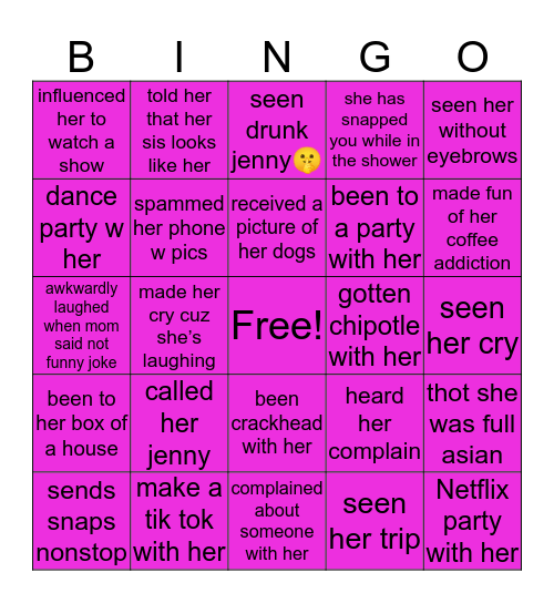 Jenny Bingo Card