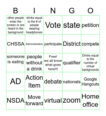 Speech and Debate Committee Bingo Card