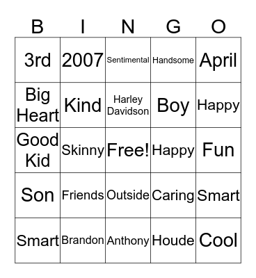 Dad's Description of the Birthday Boy Bingo Card