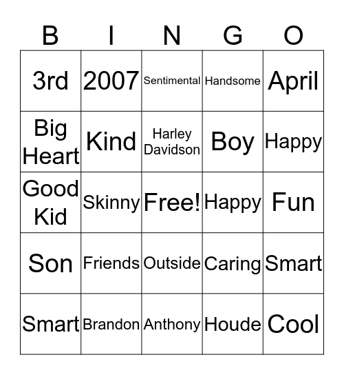 Dad's Description of the Birthday Boy Bingo Card