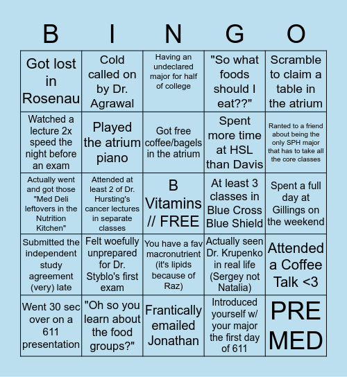 BSPH NUTR BINGO Card