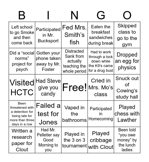 Bucksport High School Bingo Card