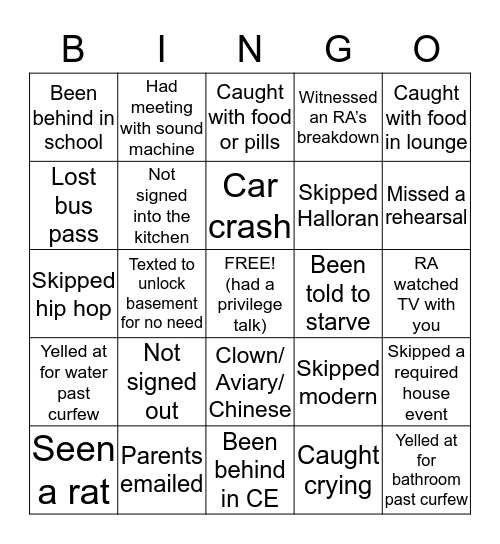 Byham Bingo pt.1 Bingo Card