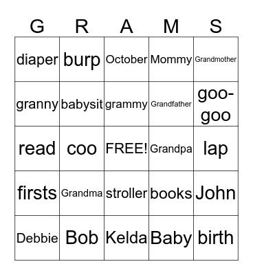 Grandma's shower Bingo Card