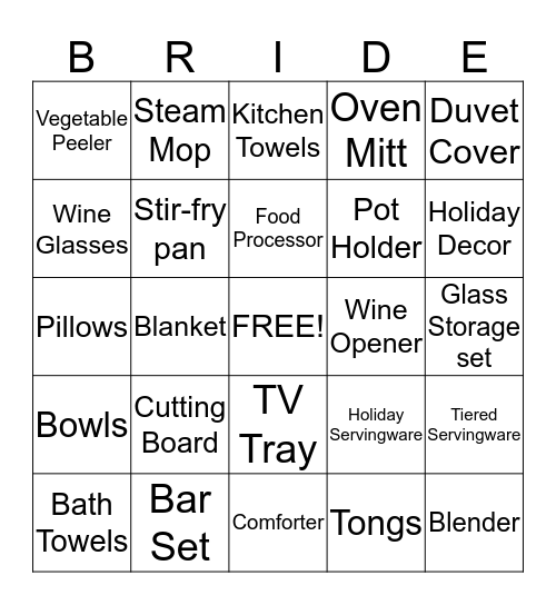 Lauren's Bridal Shower Bingo Card