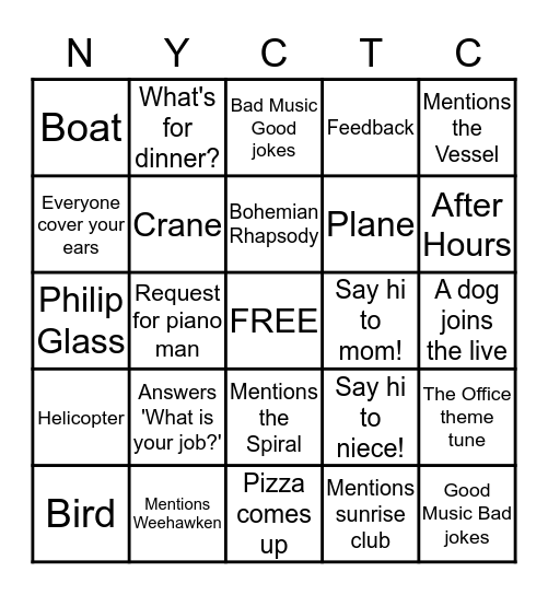 Sunset club Bingo Card