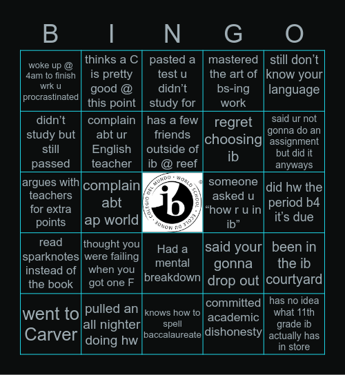 FRESHMAN REEF IB Bingo Card