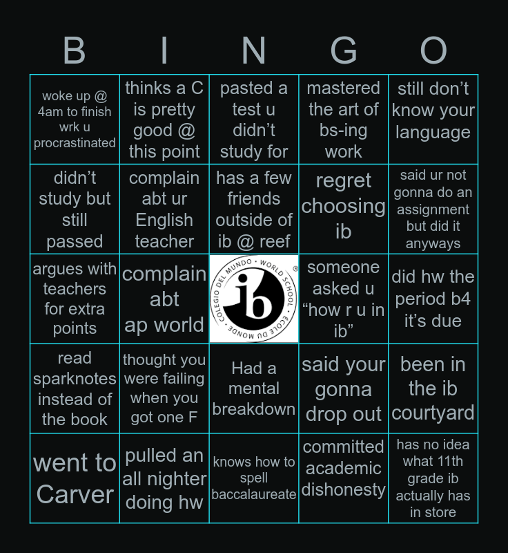 FRESHMAN REEF IB Bingo Card