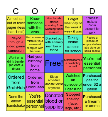 Covid-19 Bingo: Turn it into a drinking game if you want Bingo Card