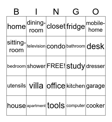 homes & rooms Bingo Card