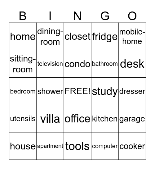 homes & rooms Bingo Card