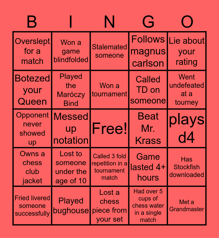 Chess Played Quick Bot Battles Bingo Edition 