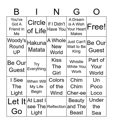 Disney Bingo Card