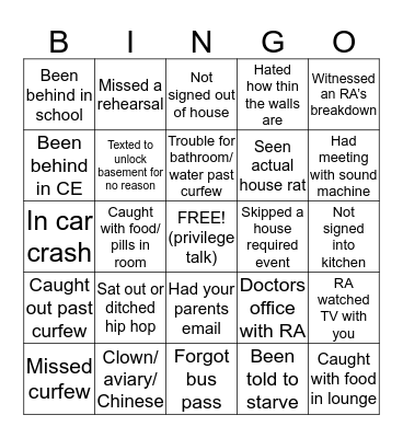 Byham Bingo pt.1 Bingo Card