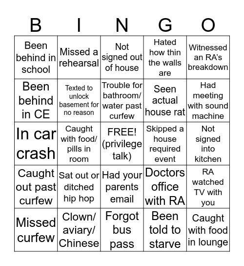 Byham Bingo pt.1 Bingo Card