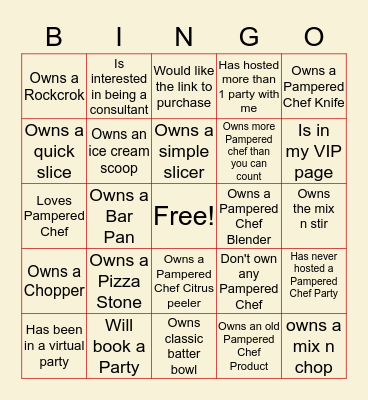 Pampered Chef Bingo Card