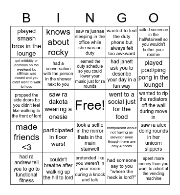 LORD HALL BINGO Card
