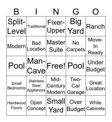 House Hunters Bingo Card