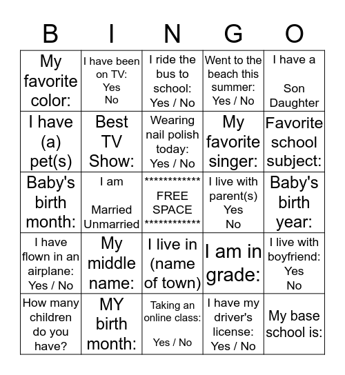 CYESIS DAY #1                                2014 - 2015 Bingo Card