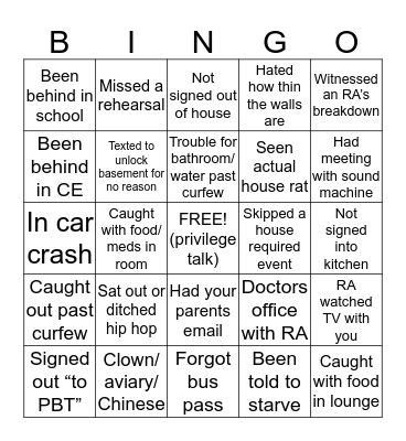 Byham Bingo pt.1 Bingo Card