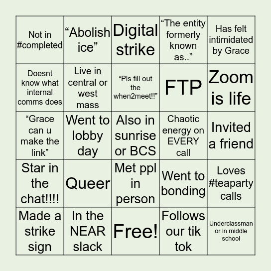 FFF MA Bingo Card