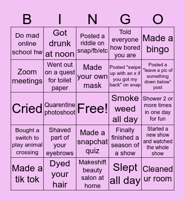 Quarentine Bingo Card