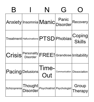 Mental Illness Bingo Card