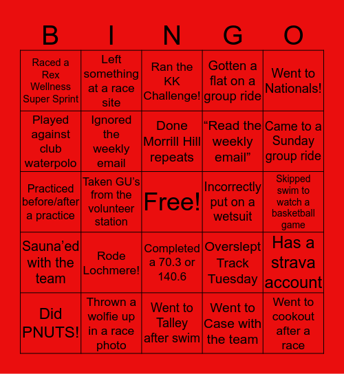 Tri Club at NC State!! Bingo Card