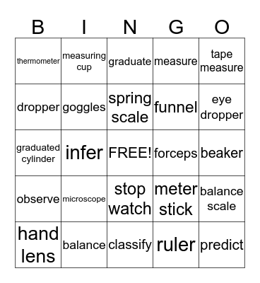 Science Tools Bingo Card