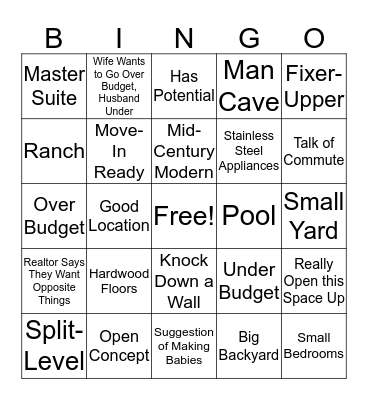 House Hunters Bingo Card