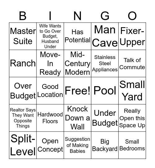 House Hunters Bingo Card