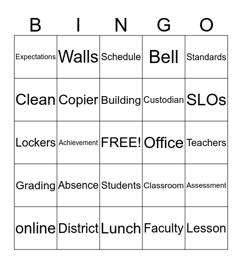Faculty/Staff Meeting BINGO! Bingo Card