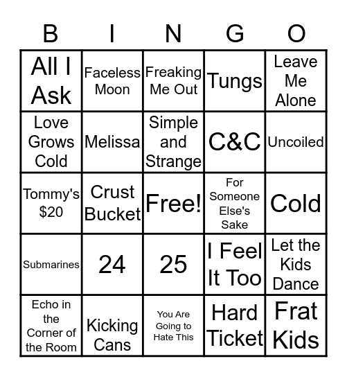 The Frights Bingo, Baby Bingo Card