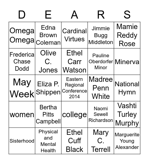 Delta Sigma Theta, Sorority Inc.  Bingo Card