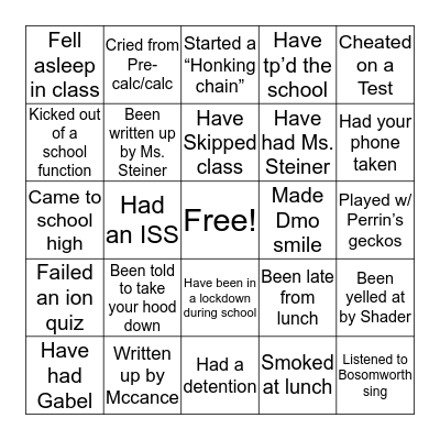 Mon-Rose HS Bingo Card