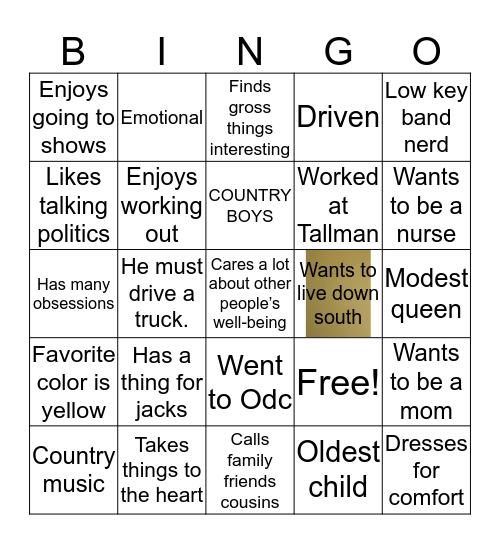 Graces Boyle’s  bingo Card