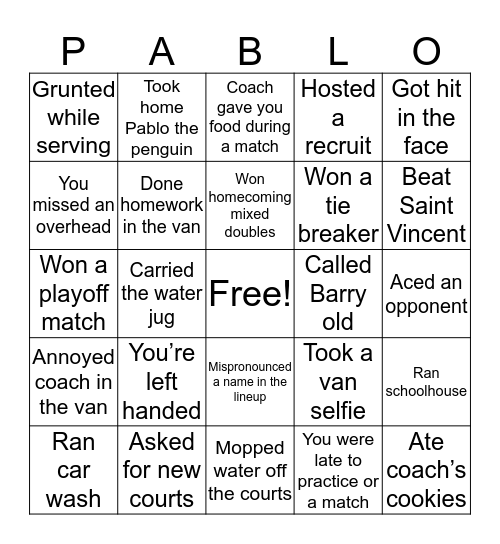 Geneva Tennis Bingo Card