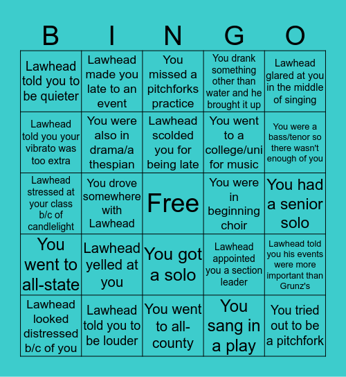 lawhead's choir classes Bingo Card