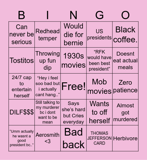 Kelly Bingo Card