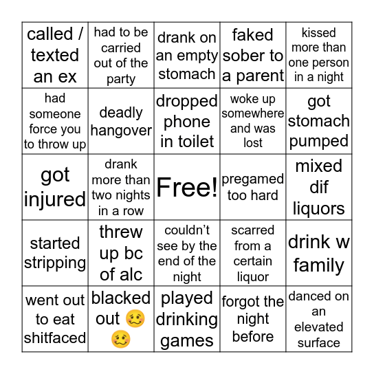 Alcohol bingo 😈😈 Bingo Card