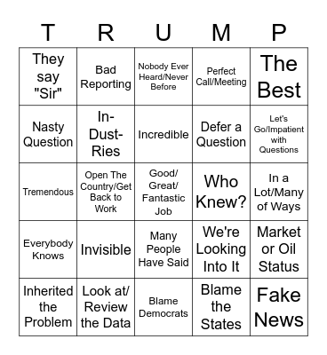 Trump COVID-19 Speech Bingo Card