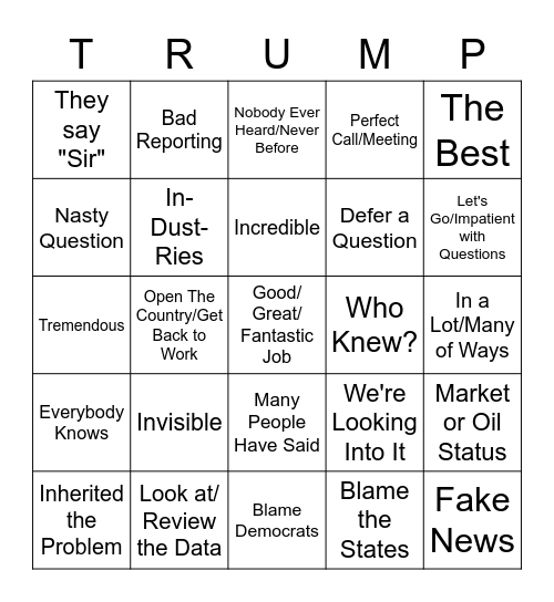 Trump COVID-19 Speech Bingo Card