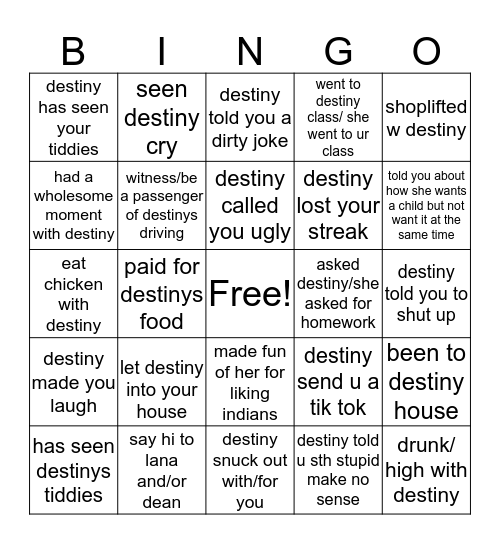 destiny bingo Card