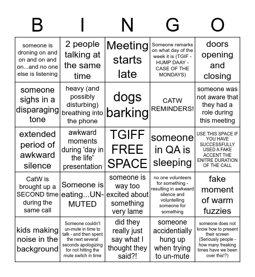 Conference Call Bingo Card