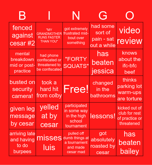 IFC saber bingo Card