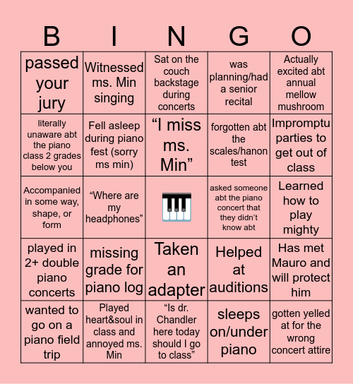 SAA PIANO DEPARTMENT Bingo Card