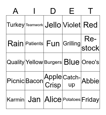 Friday Fun Bingo Card
