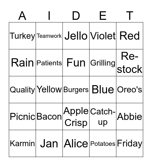 Friday Fun Bingo Card