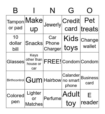 Purse Bingo Card